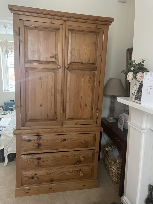 Preview of the first image of Stunning pine linen press cupboard/wardrobe. Beautiful piece.