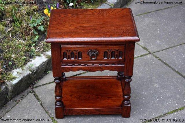 Image 62 of AN OLD CHARM TUDOR BROWN CARVED OAK BEDSIDE PHONE LAMP TABLE