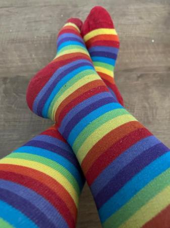Image 2 of Ladies worn long rainbow socks