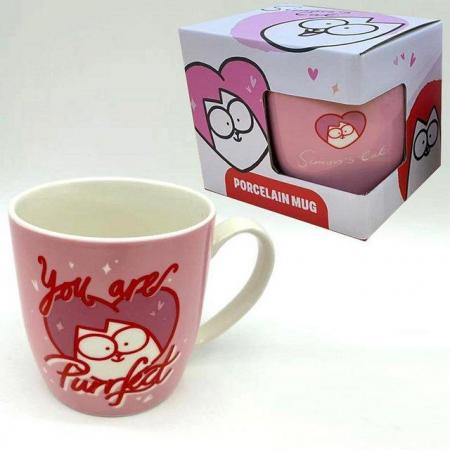 Image 2 of Pink Valentine's Simon's Cat Porcelain Mug. Free uk postage