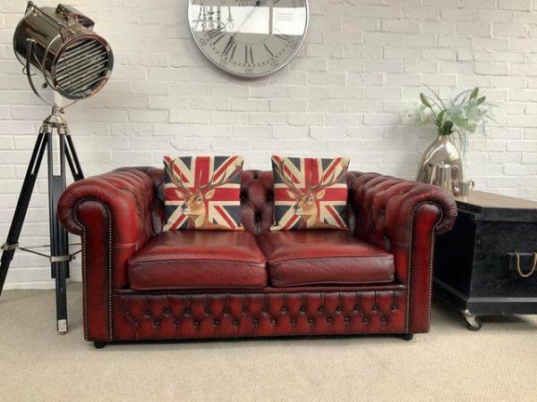 Image 7 of Oxblood SAXON 3 seater Chesterfield sofa. 2 seater availabl.