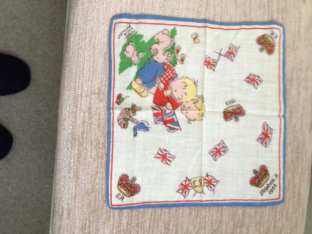 Preview of the first image of 1953 Mabel Lucy Attwell coronation handkerchief.