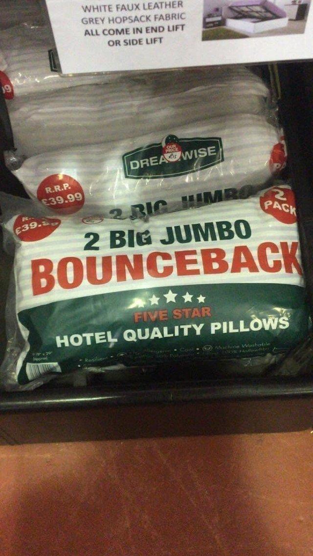 Preview of the first image of 2 big jumbo bounce back pillows ———.