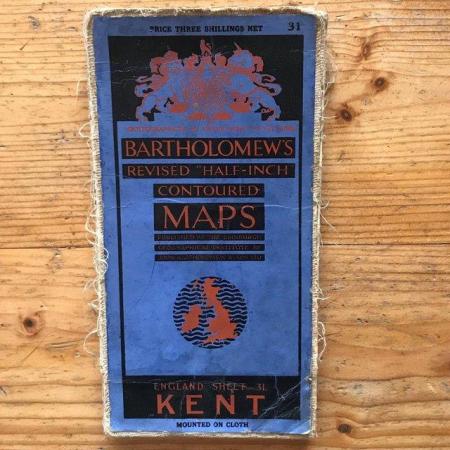 Image 1 of Vintage 1934 Bartholomew's cloth-backed map. Kent