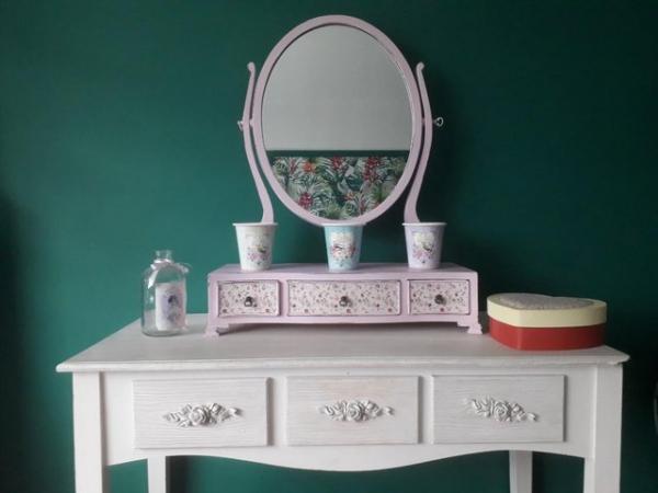 Image 1 of Ladies Dressing table mirror. 3 drawer Edwardian era. Waxed.