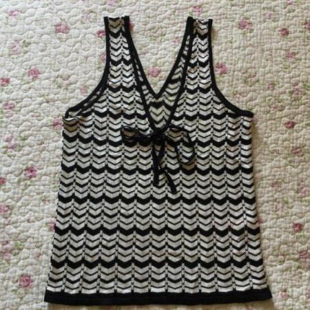 Image 1 of Size 12 M&S Vintage Black & White Chevron Sleeveless Vest