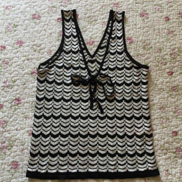 Preview of the first image of Size 12 M&S Vintage Black & White Chevron Sleeveless Vest.