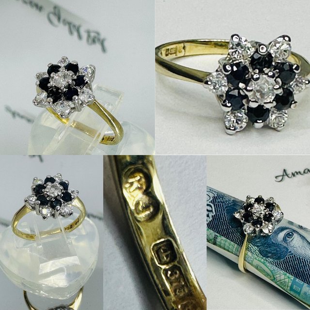 Preview of the first image of SAPPHIRE & CZ RING9ct GOLDSIZE ‘L’- Ref:R2131.
