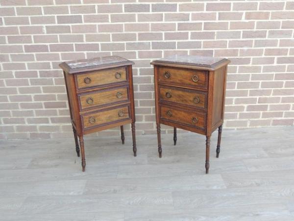 Image 22 of Pair of Antique Bedside Tables with Marble Tops (Delivery)