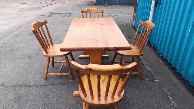Image 2 of Solid Pine Farmhouse Style Table and Chairs