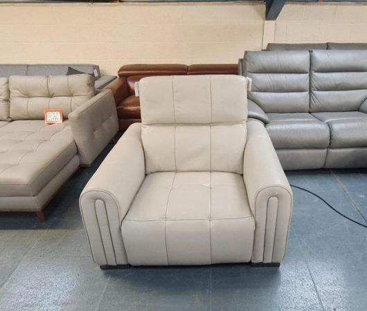 Image 3 of Alessio light grey/cream electric recliner armchair