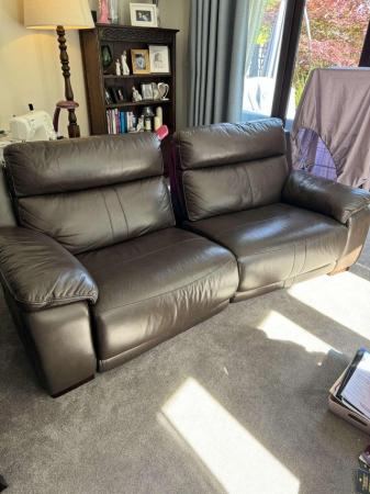Image 2 of x2 Brown Leather Electric Recliner Sofas
