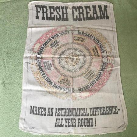Image 1 of Vintage 1970's Fresh Cream tea towel. Advertising, astrology