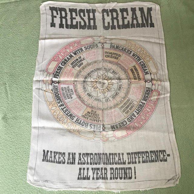 Preview of the first image of Vintage 1970's Fresh Cream tea towel. Advertising, astrology.