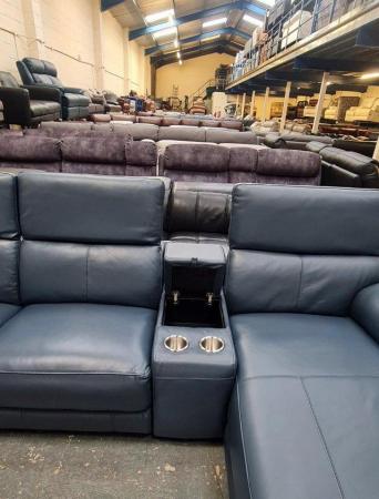 Image 5 of Laurence Smoke blue leather electric recliner chaise sofa
