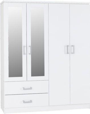 Image 1 of Charles 4 door 2 drawer mirrored wardrobe in white