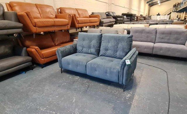 Image 9 of Bolzano blue fabric electric recliner 2 seater sofa