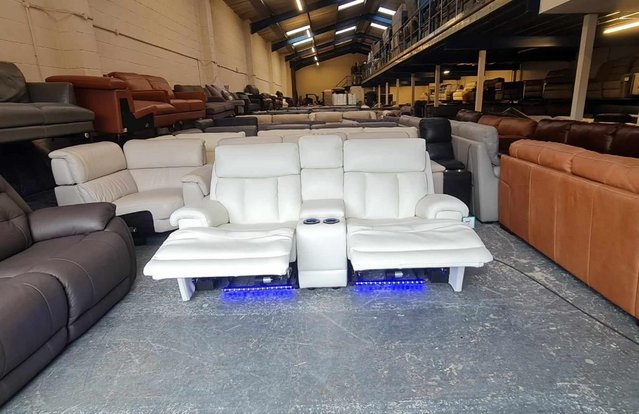 Image 4 of La-z-boy Empire white leather power Recliner Sofa