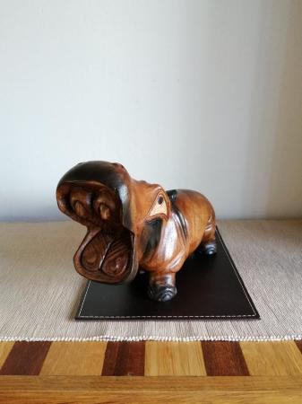 Image 1 of Wooden carved hippopotamus sculpture figurine statue