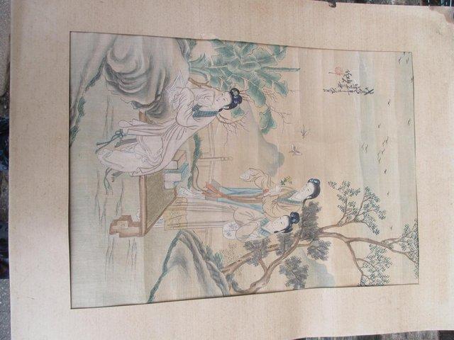 Preview of the first image of Beautiful Chinese silk painting of three ladies.