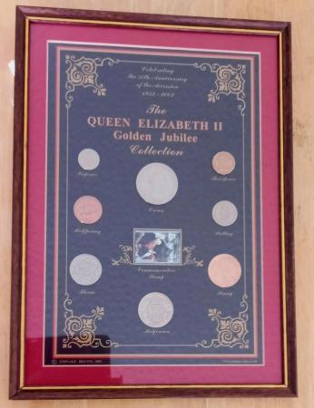 Image 3 of QUEEN ELIZABETH II JUBILEE COLLECTION IN A WOODEN FRAME.