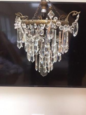 Image 1 of Lovely brass and crystal chandelier