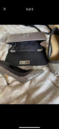 Image 2 of Silver sparkle clutch bag and shoes