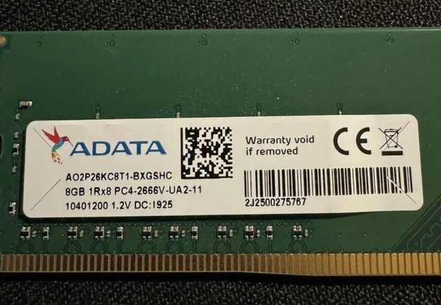 Preview of the first image of Adata 1x 8GB DDR4 Ram Memory AO2P26KC8T1-BPYS PC Desktop.