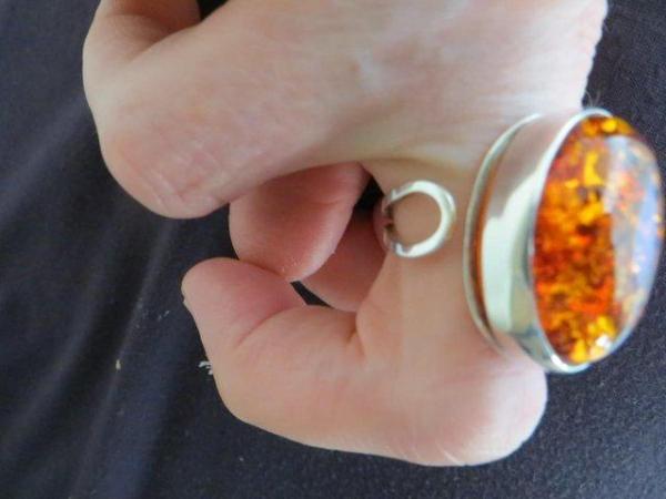 Image 1 of Cognac Amber Adjustable Ring in silver setting