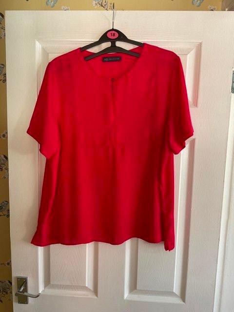 Preview of the first image of M&S pink Blouse size 18 short sleeve.