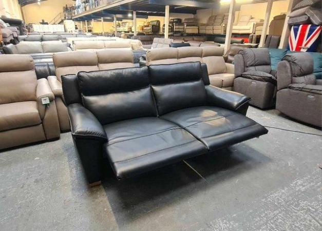 Image 4 of Dune black leather electric recliner 3 seater sofa