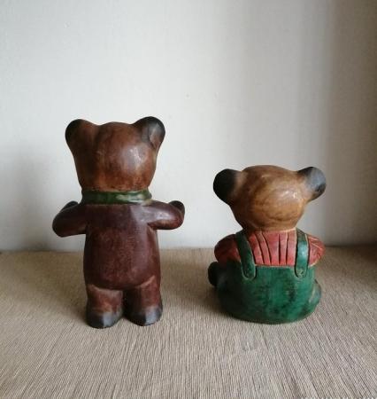 Image 2 of 2 wooden carved painted teddy bear ornaments/solid figures
