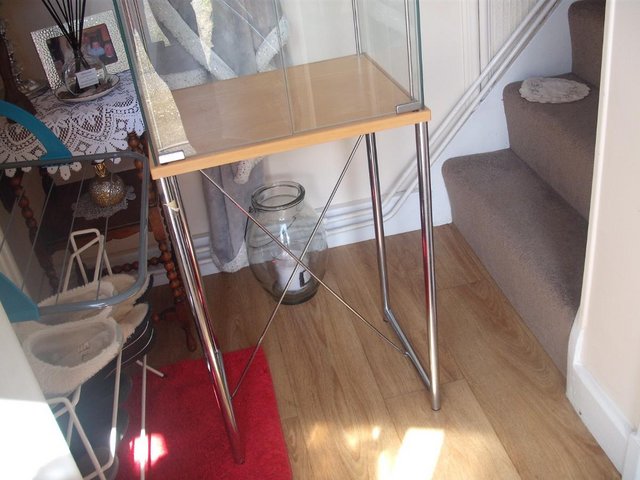 Preview of the first image of Modern Glass and Chrome Display Cabinet (good condition).