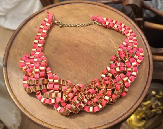 Image 1 of Geometric Woven Ribbon Collar Statement Necklace