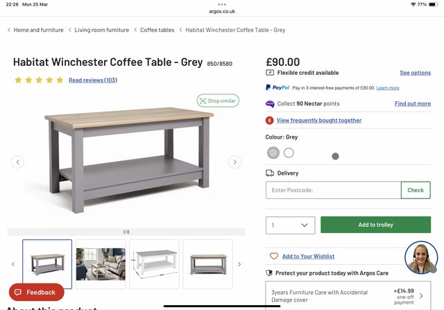 Preview of the first image of For Sale - Habitat Winchester Coffee Table - Grey.