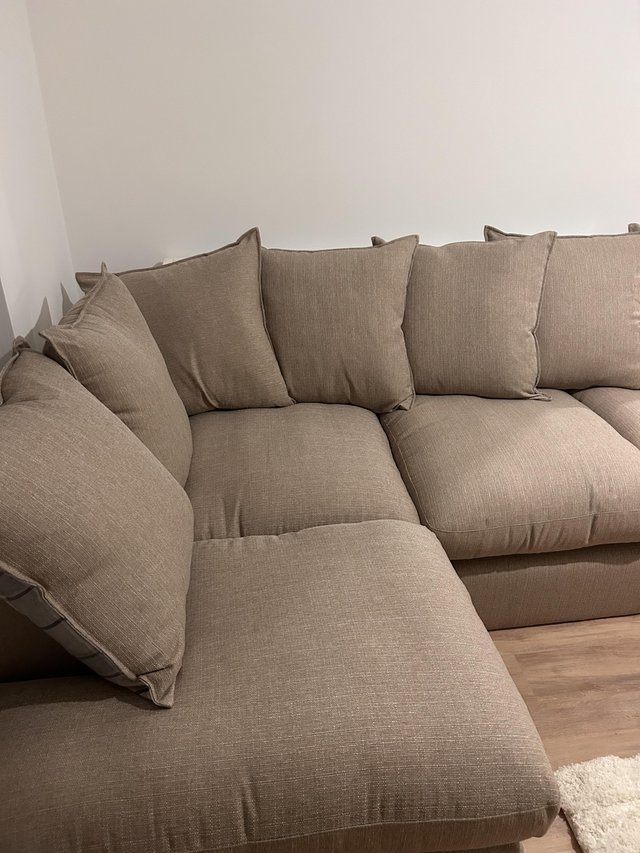 Preview of the first image of Like New Owen Pillow Back Right Hand DFS corner sofa.
