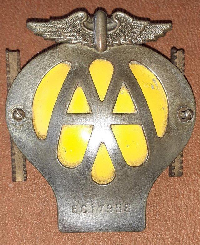 Preview of the first image of Old Vintage AA Car Badge with original stops no 6C17958.
