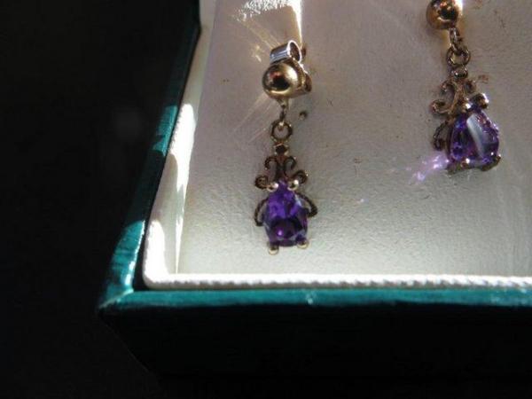 Image 4 of Amethyst Coloured Ear Studs in 9 carat gold