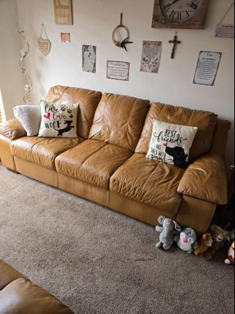 Image 1 of Italian Leather Large 3 Seater Sofa from smoke free home