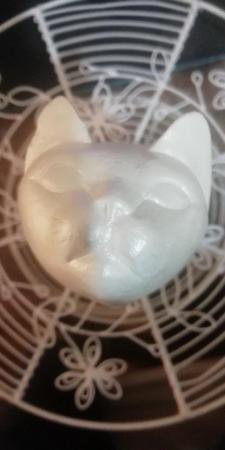 Image 3 of Moon Gazing Cat White pearlescent 16cm tall