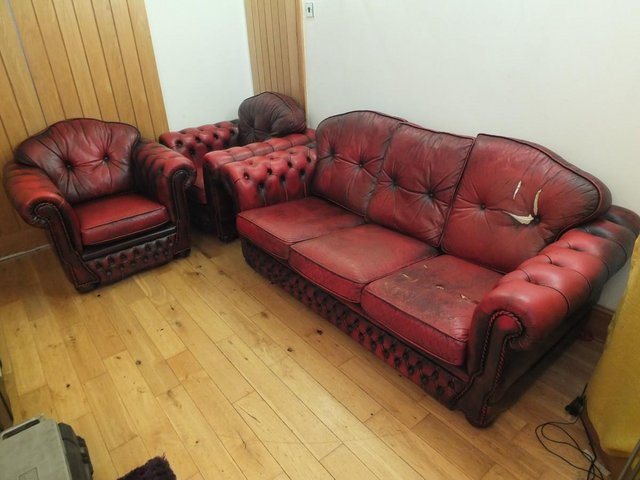 Preview of the first image of Chesterfield 3 Piece Suite. Leather. Deep Button. High Back.