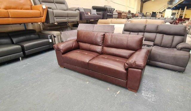 Image 4 of Oak Furniture Land Turin brown leather 3 seater sofa