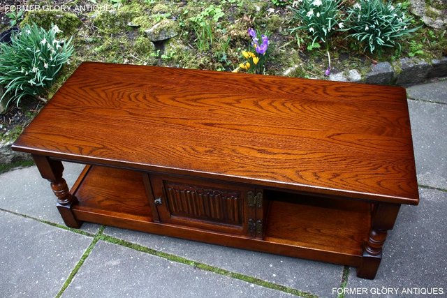 Image 103 of OLD CHARM LIGHT OAK LONG WINE COFFEE TABLE CABINET TV STAND
