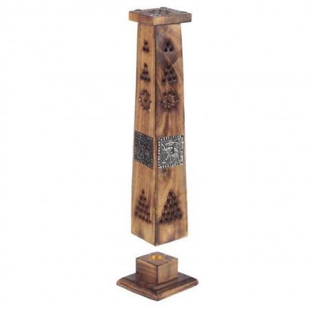 Image 2 of Decorative Elephant Inlay Wooden Tower Incense Burner Box.