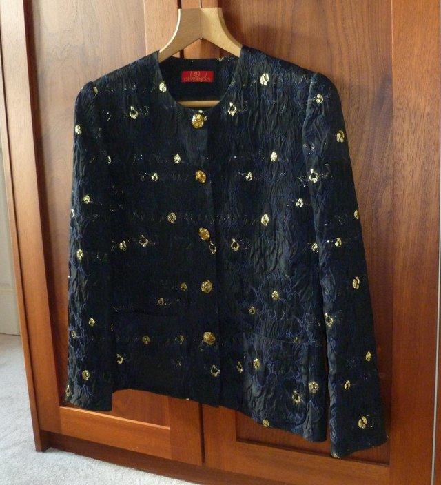 Preview of the first image of Devernois black blue and gold evening jacket (price inc P&P).