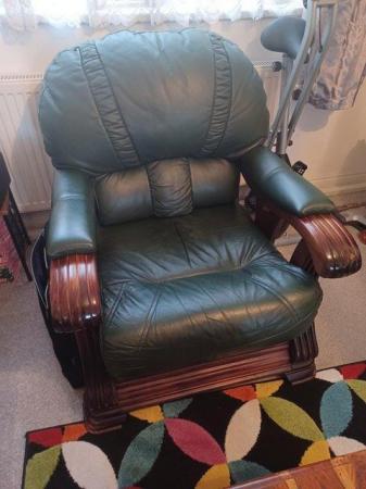 Image 1 of Green Leather Sofa + 2 armchairs
