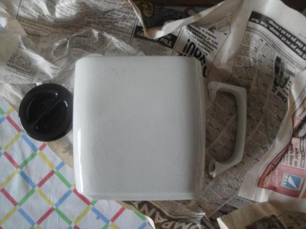 Image 2 of Squarish "White" Used Teas-made Teapot with Parted Handle.