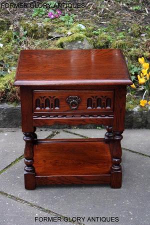 Image 53 of AN OLD CHARM TUDOR BROWN CARVED OAK BEDSIDE PHONE LAMP TABLE