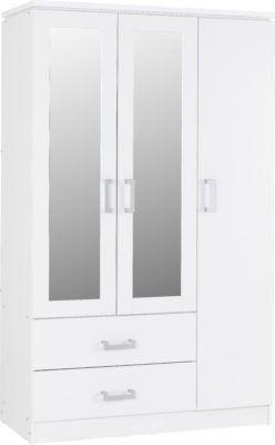 Image 1 of Charles 3 door 2 drawer mirrored wardrobe in white