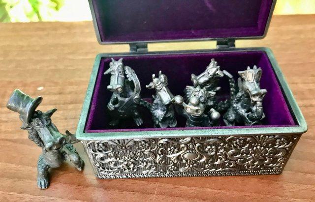 Image 2 of Vintage Pewter Set of 6 Miniature Musicians+ Pewter Style Bo